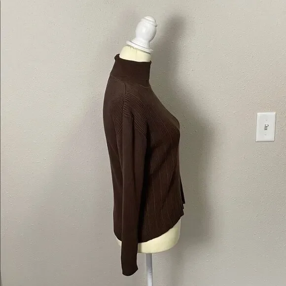 Louben 100% Silk Classic Ribbed Turtleneck Sweater Brown Women's Size M - Picture 9 of 10